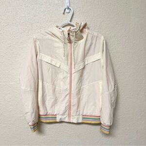 Marine Layer Gabby Windbreaker AntiqueWhite  Rainbow Trim Size S Pockets Hood